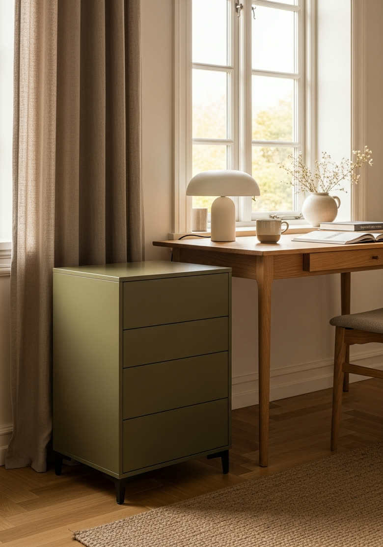 Home-Office mit Piure Office Box in Olive-Mattlack